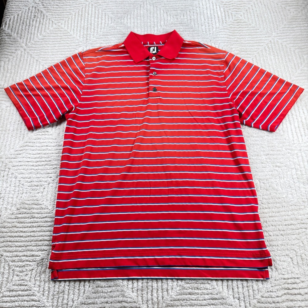 FootJoy Striped Golf Polo Mens Large Red Performance Short Sleeve Shirt Preppy